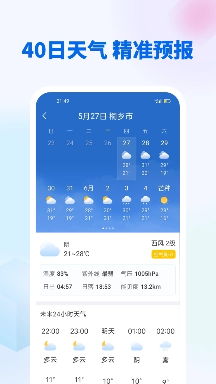 无广告天气-40日天气预报