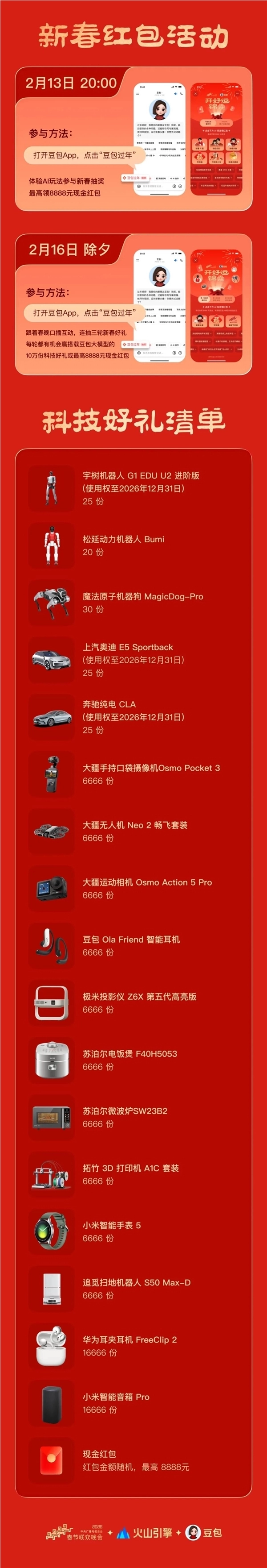 字节加入春节红包大战！豆包App送最高8888元现金红包 还有各种机器人