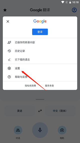 谷歌翻译设置入口示例