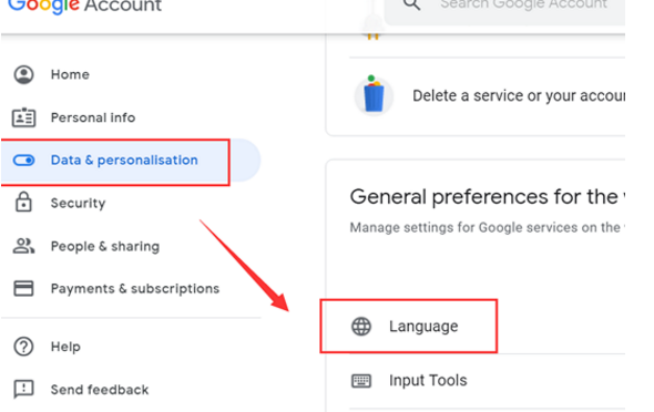 谷歌地图切换语言步骤2：选择data和language选项