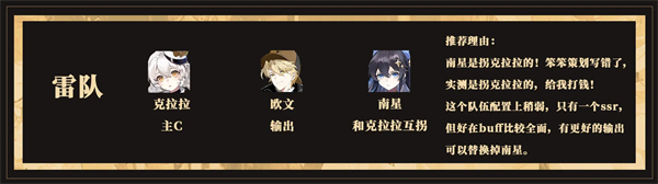 辉烬雷队阵容展示图