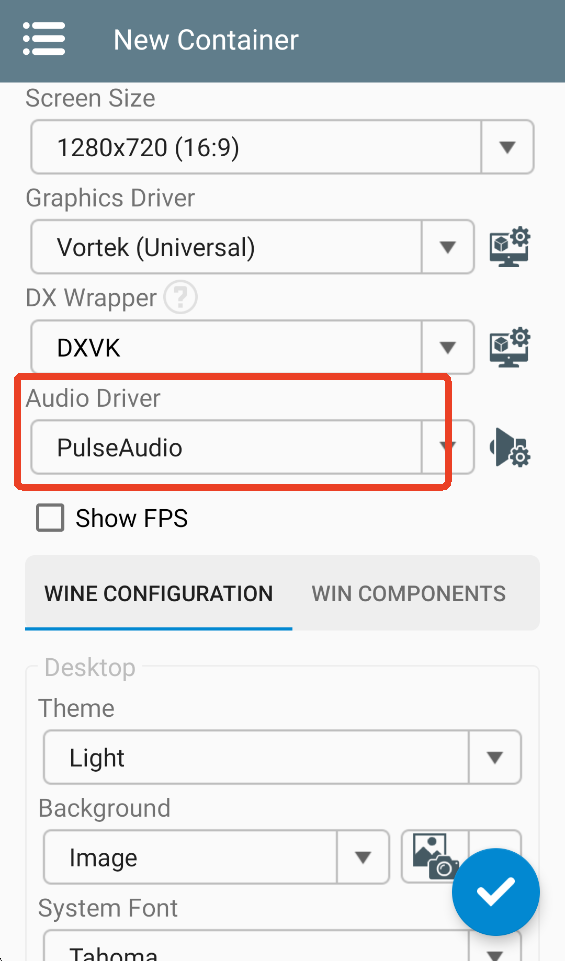 Winlator模拟器Audio Driver选择界面