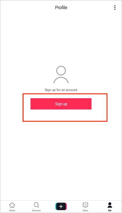 tiktok国际版注册步骤1：点击Sign up按钮