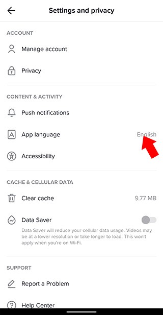 tiktok国际版设置中文步骤3：选择语言设置